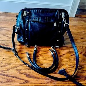 Rebecca Minkoff black leather shoulder/tote bag. Bag has 2 handles. Excellant!